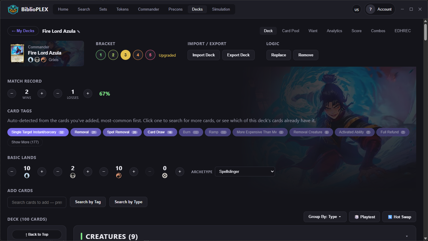 The BiblioPLEX deck editor